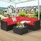 6 Pieces Patio Rattan Furniture Set Sectional Cushioned Sofa Deck